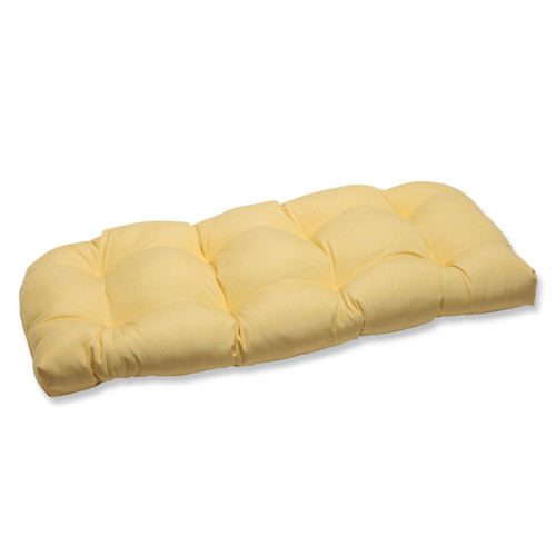 Tufted Outdoor Patio Wicker Loveseat Cushion - 44" - Yellow - IMAGE 1