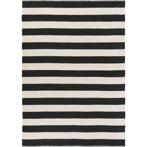 8' x 11' Simple Stripes Ebony and Ivory Hand Woven Shed-Free Area Throw Rug - IMAGE 1