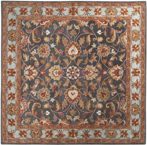 8' x 8' Gray and Brown Traditional Floral Hand Tufted Square Wool Area Throw Rug - IMAGE 1