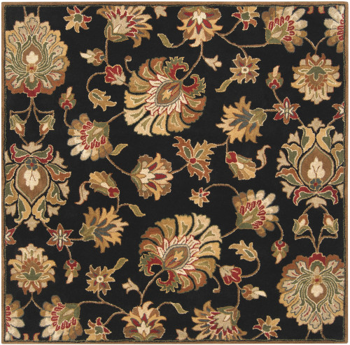 4' x 4' Black and Brown Contemporary Hand Tufted Floral Square Wool Area Throw Rug - IMAGE 1