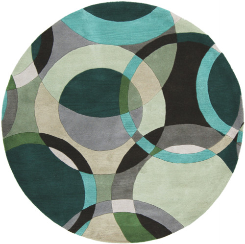 4' Blue and Gray Contemporary Round Wool Area Throw Rug - IMAGE 1