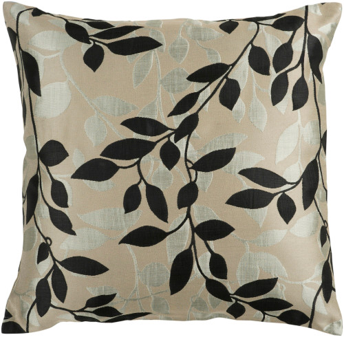 18" Beige and Black Contemporary Leaf Square Throw Pillow - Down Filler - IMAGE 1