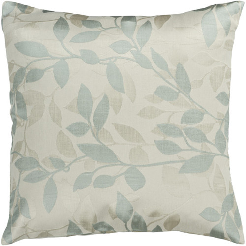 18" Blue and Ivory Contemporary Leaf Square Throw Pillow - Down Filler - IMAGE 1