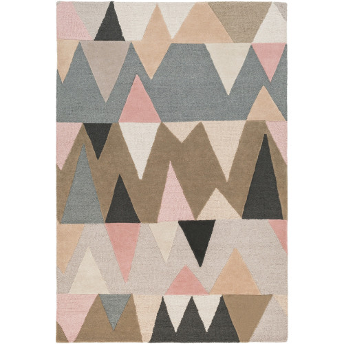 5' x 7.5' Abstract Mountains Blush Pink, Peanut Butter Brown and Stone Gray Hand Tufted Wool Rug - IMAGE 1