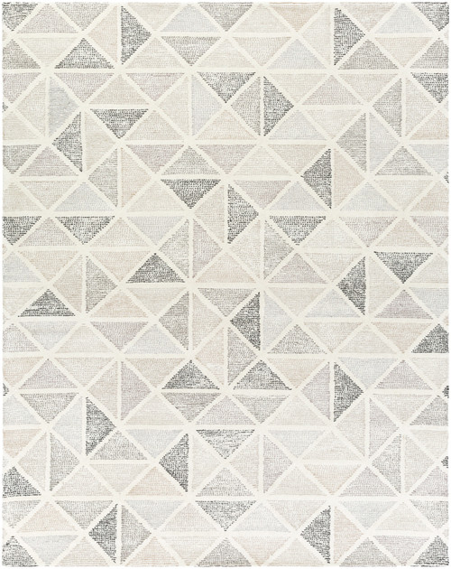 8' x 10' Harmonic Triangle Stones Gray and Beige Hand Tufted Rectangular Wool Area Throw Rug - IMAGE 1