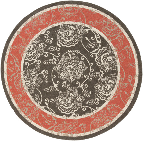 5.25' Red and Black Floral Round Area Throw Rug - IMAGE 1