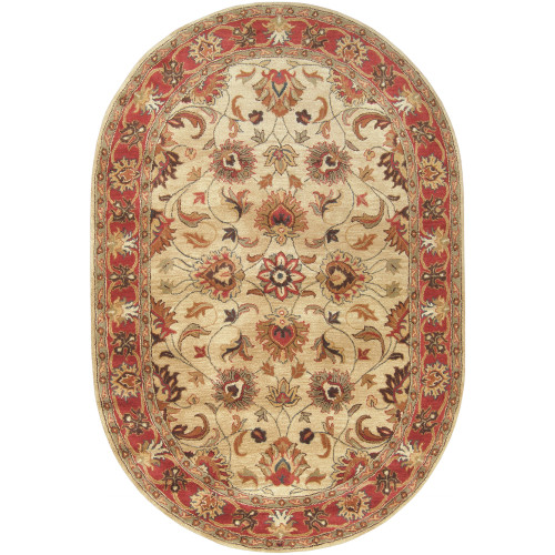 6' x 9' Brown and Beige Traditional Hand Tufted Oval Area Throw Rug - IMAGE 1