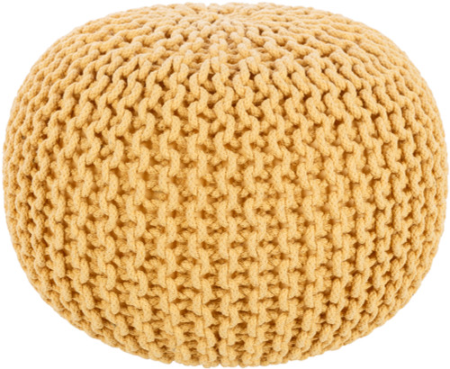 20" x 14" Hermosa Mustard Yellow Hand Crafted Cotton Round Pouf Ottoman - IMAGE 1