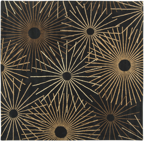 4' x 4' Black and Brown Sunburst Hand Tufted Square Area Throw Rug - IMAGE 1