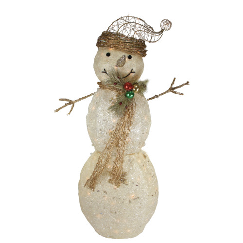 43" Lighted White and Gold Snowman Outdoor Christmas Decoration - IMAGE 1