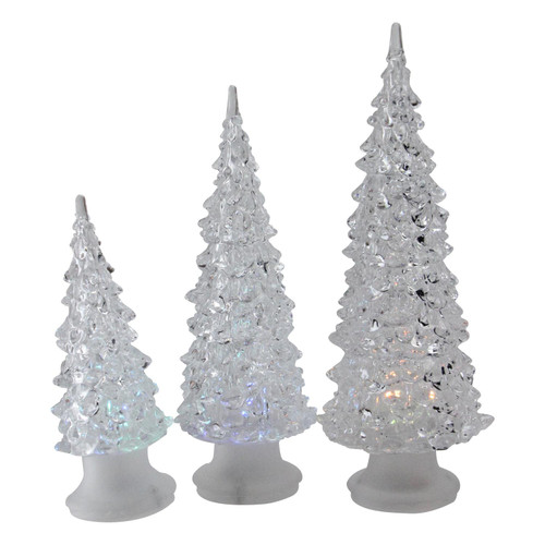 Set of 3 Clear LED Color Changing Christmas Tree Table Decorations - IMAGE 1