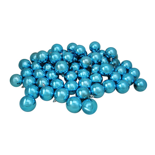 60ct Turquoise Blue Shatterproof Shiny Christmas Ball Ornaments 2.5" (60mm) - IMAGE 1