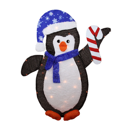42" Lighted Winter Penguin with Santa Hat Outdoor Christmas Yard Art Decoration - Clear Lights - IMAGE 1