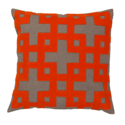 20" Spicy Orange and Gray Contemporary Square Throw Pillow - IMAGE 1