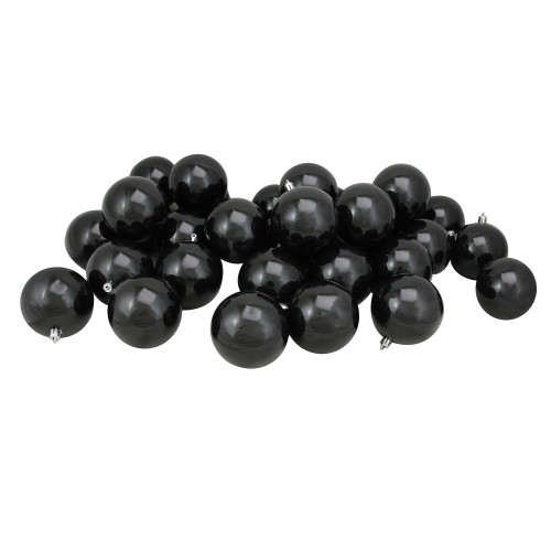 32ct Black Shatterproof Shiny Christmas Ball Ornaments 3.25 inches 80mm - IMAGE 1