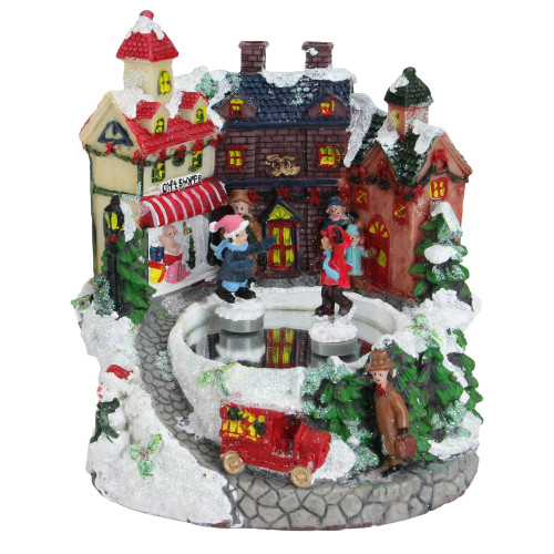 Animated Victorian Village Ice Skating Winter Scene Christmas Music Box - 6.5" - IMAGE 1