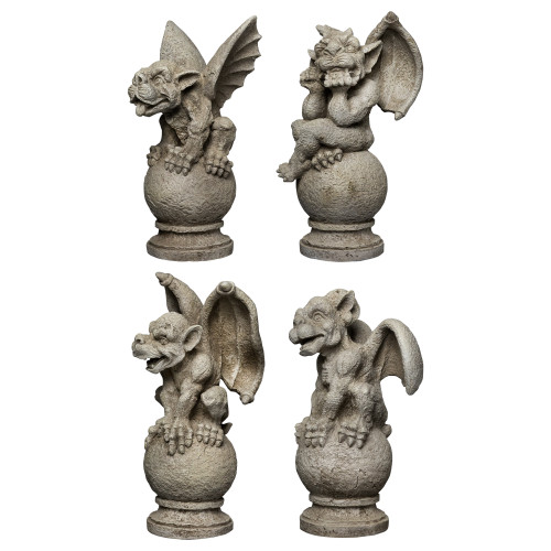 Set of 4 Gargoyles on Pedestals Outdoor Garden Statues 13" | Christmas ...