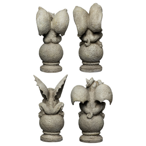Set of 4 Gargoyles on Pedestals Outdoor Garden Statues 13" | Christmas ...