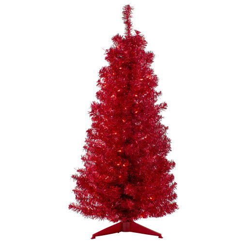 4' Pre-Lit Slim Red Artificial Christmas Tree - Clear Lights - IMAGE 1