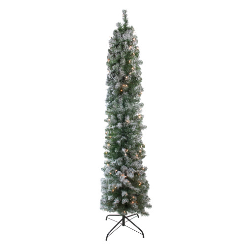 Pre-Lit Flocked Pencil Green Pine Artificial Christmas Tree - 6' - Clear Lights - IMAGE 1