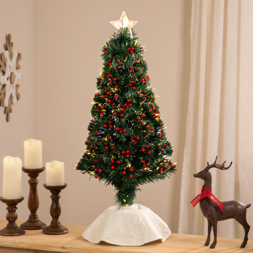 Pre-Lit Color Changing Fiber Optic Christmas Tree with Berries - 3' - Multi-color Lights - IMAGE 1