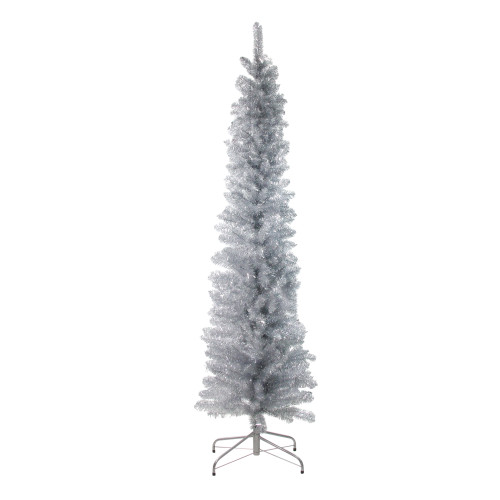 6' Pencil Silver Tinsel Artificial Christmas Tree - Unlit - IMAGE 1