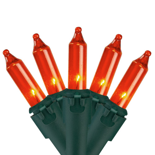 Set of 100 Orange Mini Incandescent Christmas Lights 2.5" Spacing - Green Wire - IMAGE 1