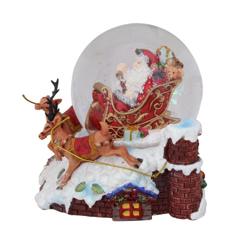 5.5" Santa Claus on Sleigh with Reindeer Musical Christmas Snow Globe - IMAGE 1