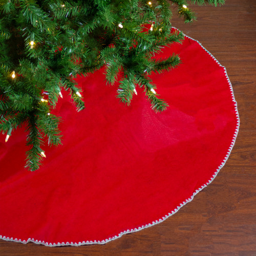 48" Red and White Shell Reversible Christmas Tree Skirt - IMAGE 1
