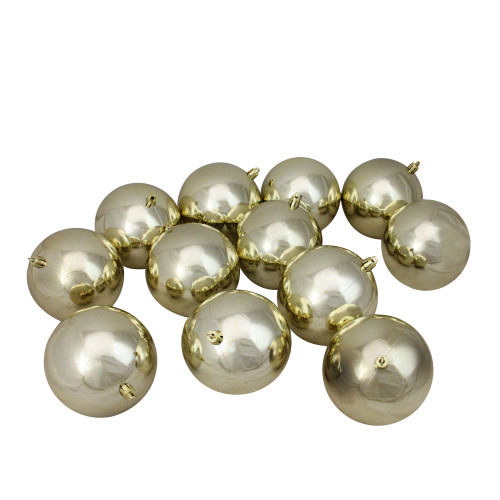 12ct Champagne Gold Shatterproof Shiny Christmas Ball Ornaments 4" (100mm) - IMAGE 1