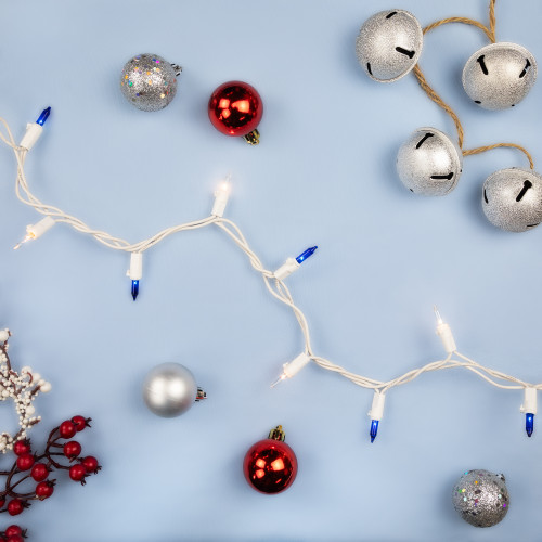 Mini Incandescent Christmas Lights - Blue and Clear - 21.5' White Wire - 100ct - IMAGE 1