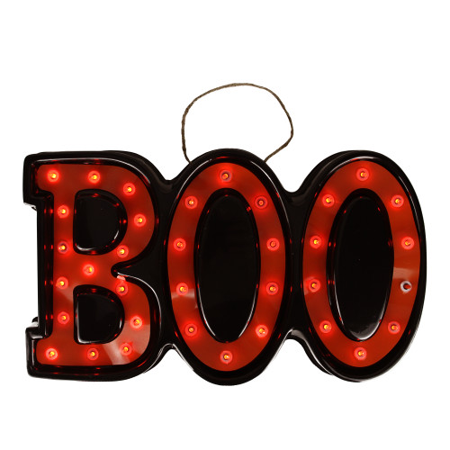 20" Black and Orange Lighted BOO Hanging Halloween Decoration - IMAGE 1