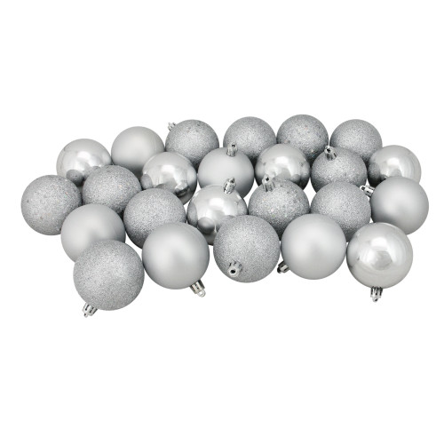 24ct Silver 4-Finish Shatterproof Christmas Ball Ornaments 2.5" (60mm) - IMAGE 1
