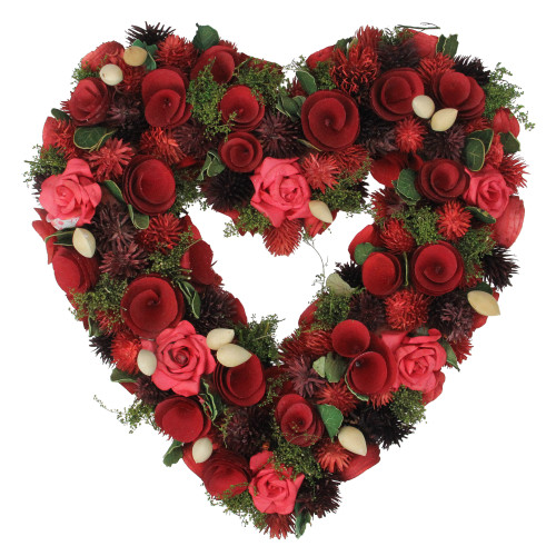 13.5" Red Rose Heart Shaped Artificial Valentine&rsquo;s Day Wreath - Unlit