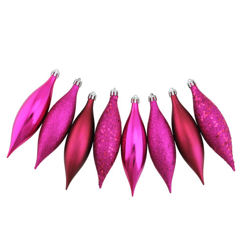 Shatterproof 4-Finish Finial Drop Christmas Ornaments - 5.5 - Magenta Pink - 8ct - IMAGE 1
