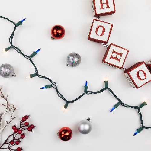 Mini Incandescent Christmas Lights - Blue and Clear - 20' Green Wire - 100ct - IMAGE 1