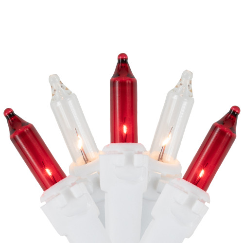 Mini Icicle Incandescent Christmas Lights - Red and Clear - 5.75' White Wire - 100ct - IMAGE 1