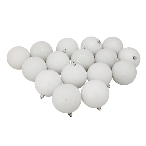 16ct Winter White Shatterproof 4-Finish Christmas Ball Ornaments 3" (75mm) - IMAGE 1