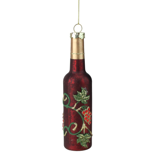 6" Red Mercury Finish Wine Bottle Christmas Glass Ornament - IMAGE 1