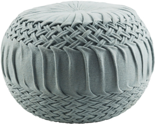 14" x 18" Blue Round Woven Wool Decorative Pouf Ottoman - IMAGE 1