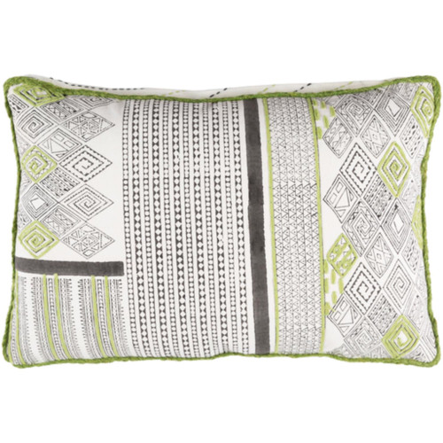 19" Lime Green and Frost White Decorative Rectangular Throw Pillow - IMAGE 1