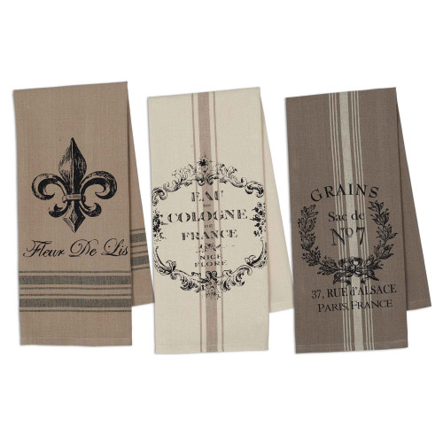 French Grain Sack Printed Dishtowels - 28" - Brown and Black - Set of 3 - IMAGE 1