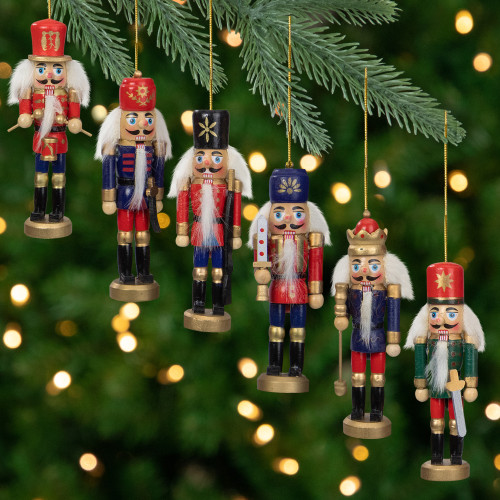 6-Count Red and Blue Classic Nutcracker Christmas Ornaments - 5.25 Inches - IMAGE 1
