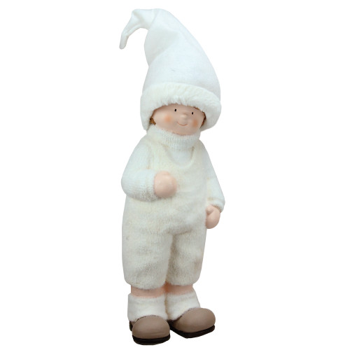 19" White and Beige Winter Boy with Tall Hat Christmas Table Top Figure - IMAGE 1