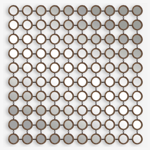 Antique Style Leaf Circle Grid Square Wall Mirror - 40" - Silver Champagne - IMAGE 1