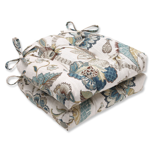 Set of 2 Blue Finders Keepers Floral Reversible Chair Cushion 16" - IMAGE 1