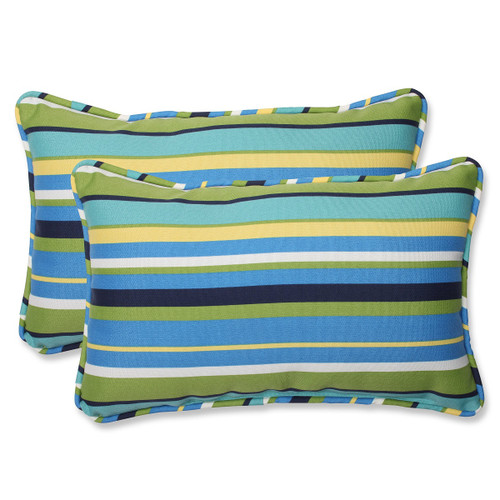 Set of 2 Strisce Luminose Striped Blue and Green Rectangular Outdoor Corded Throw Pillows 18.5" - IMAGE 1