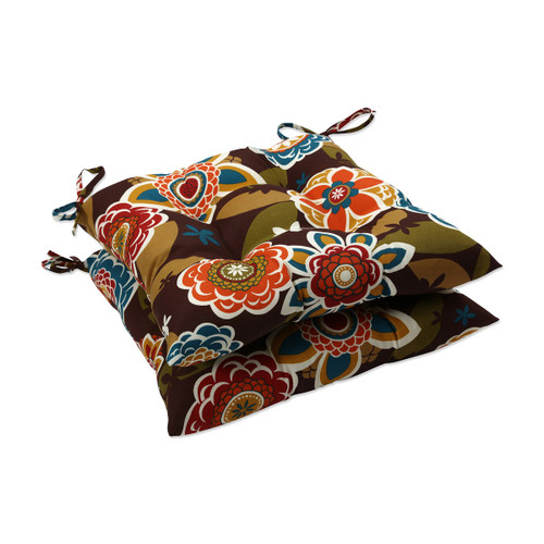 Set of 2 Tahitian Chocolate Outdoor Patio Tufted Seat Cushions with Ties 19" - IMAGE 1