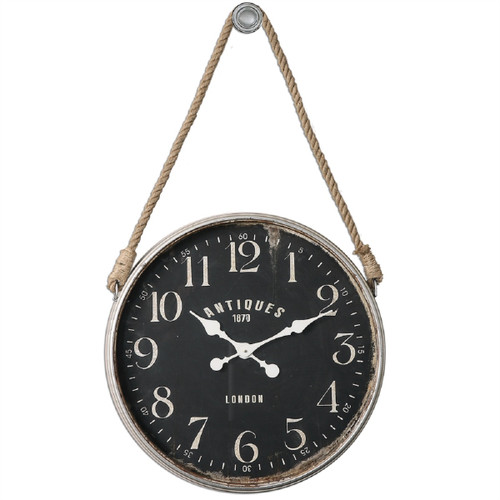 Antique Style Wall Clock with Rope Hanger - 41" - Brown - IMAGE 1