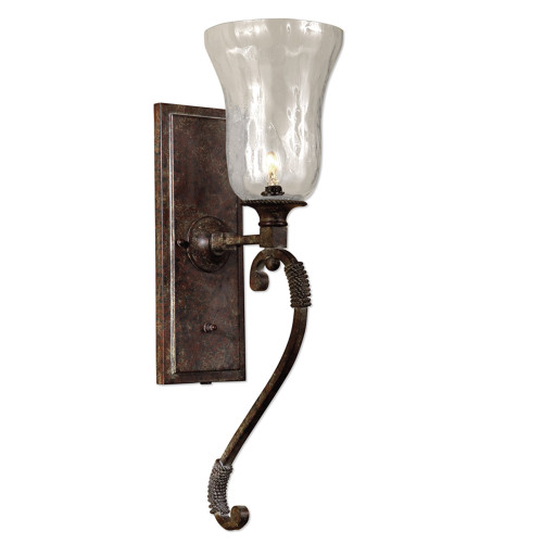 24" Antiqued Iron and Blown Glass Vanity Wall Sconce - IMAGE 1